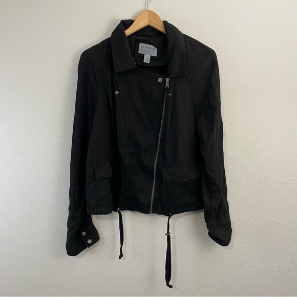Anthropologie Marrakech Brushed Twill Moto Motorcycle Jacket Coat Black Large - Picture 2 of 8